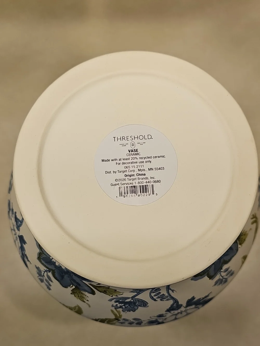 Ceramic Blue&Green Painted Floral Vase By Threshold